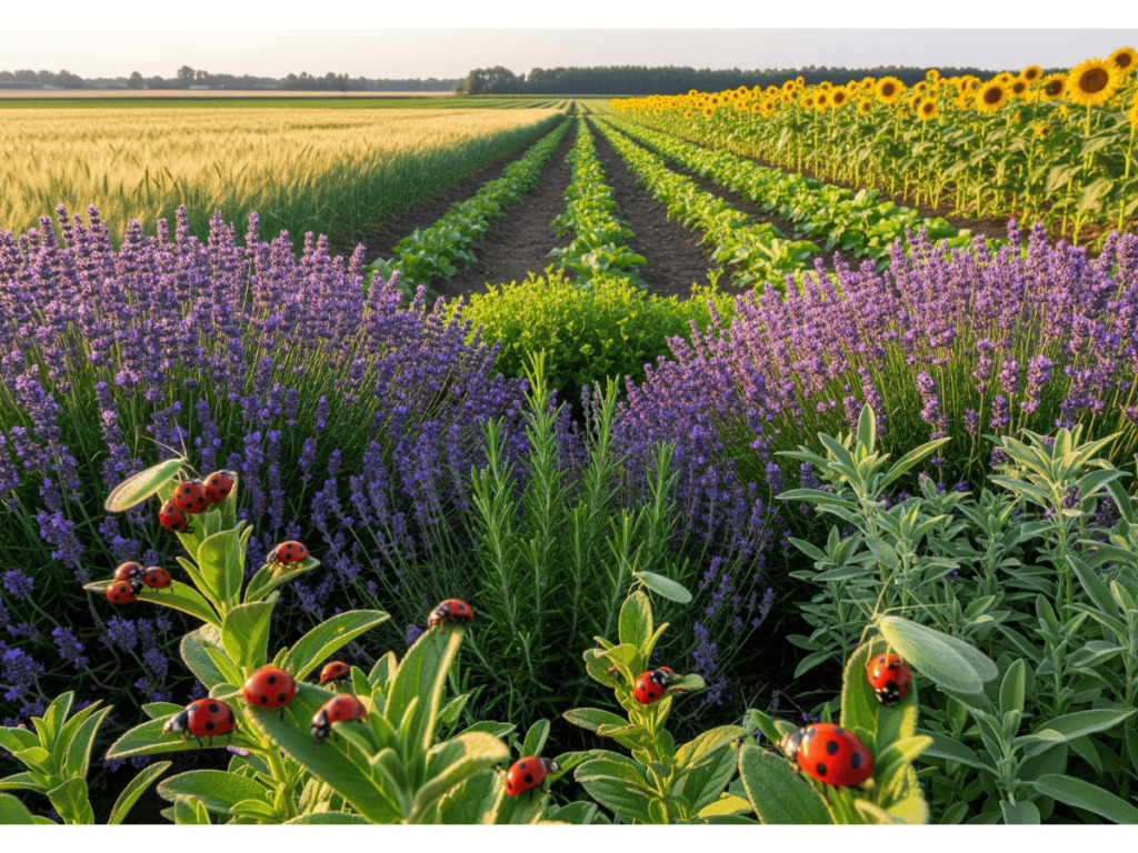 biodiversidad útil en agricultura con setos aromáticos y fauna auxiliar